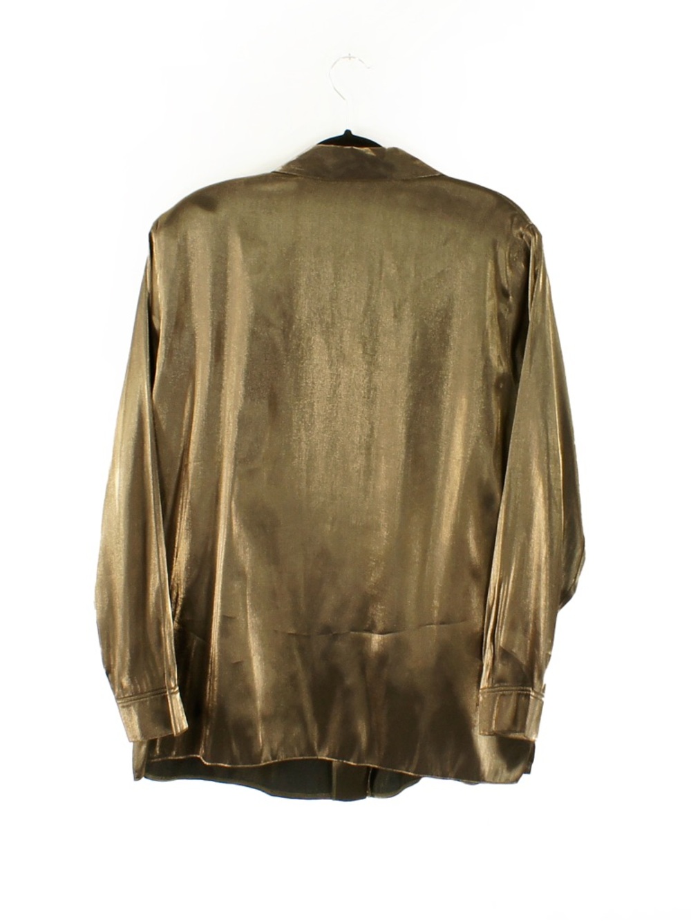 Vintage Liquid Gold Bronze Metallic Satin Shirt Blouse Button Up Shiny Top - Picture 2 of 6
